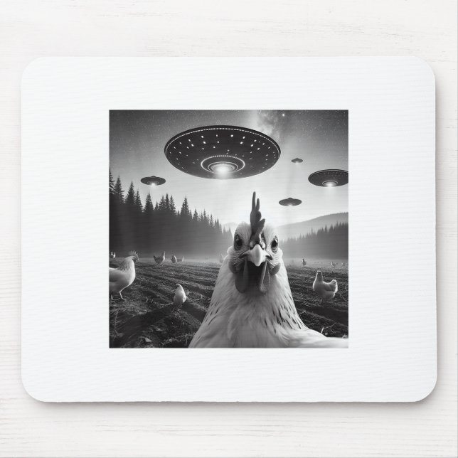 Mousepad Chicken Selfie Com Alienígena Para Os Tee Funny Gi (Frente)