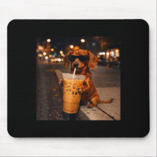 Mousepad Chihua dachshund engraçado bebendo café gelado ama