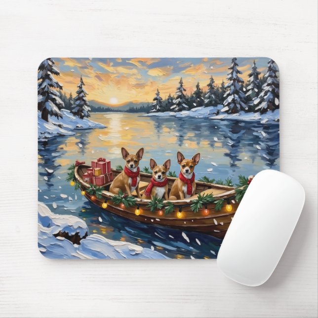 Mousepad Chihuahua Christmas Boat Holiday (Com mouse)