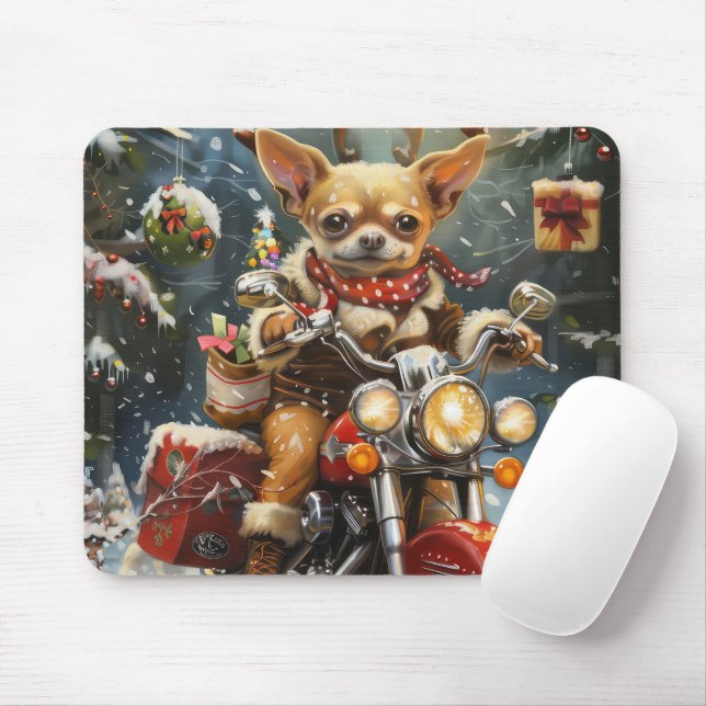 Mousepad Chihuahua Dog Andando Moto Natal (Com mouse)