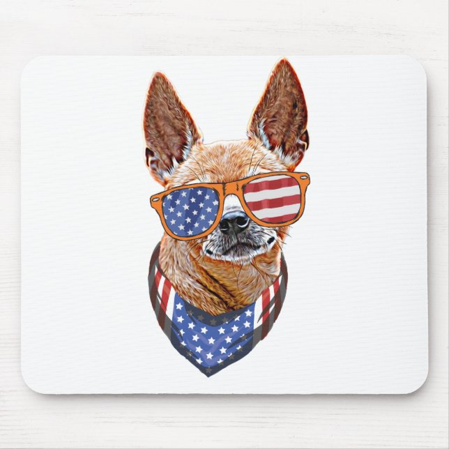 Mousepad Chihuahua Dog EUA Independência Americana 4 de jul (Frente)