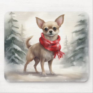 Mousepad Chihuahua Dog no Natal da Neve