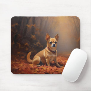 Mousepad Chihuahua nas Folhas de Outono Caem Inspiração