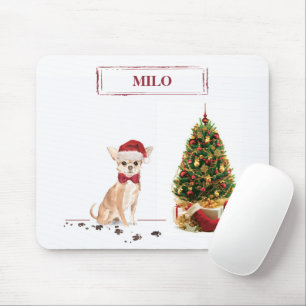 Mousepad Chihuahua Natal Engraçado Cachorro com Árvore