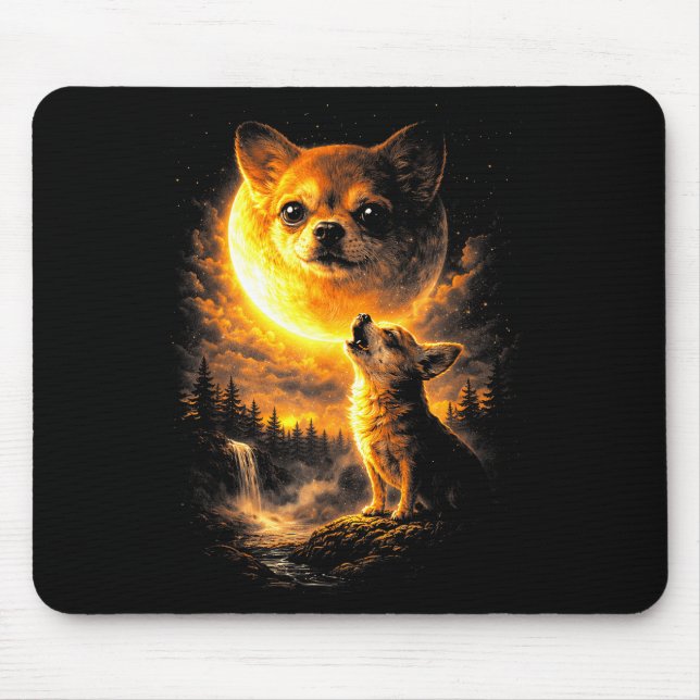 Mousepad Chihuahua Uivando Para a Lua Cachorro Engraçado Vi (Frente)