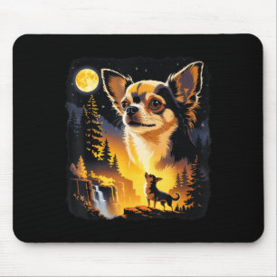 Mousepad Chihuahua Uivando Para a Lua Vintage Engraçado Chi