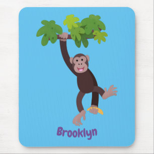 Mousepad Chimpanzé bonito na selva pendurada em desenho an