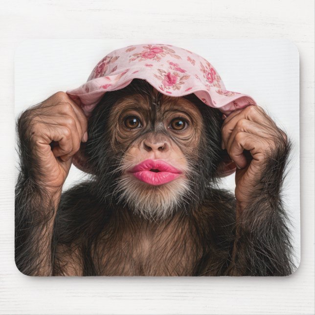 Mousepad Chimpanzee Wearing Pink Lipstick (Frente)