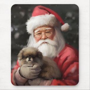 Mousepad Chin Japonês com Papai Noel Natal Festivo