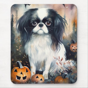 Mousepad Chin Japonês Halloween Com Pumpkins Assustado