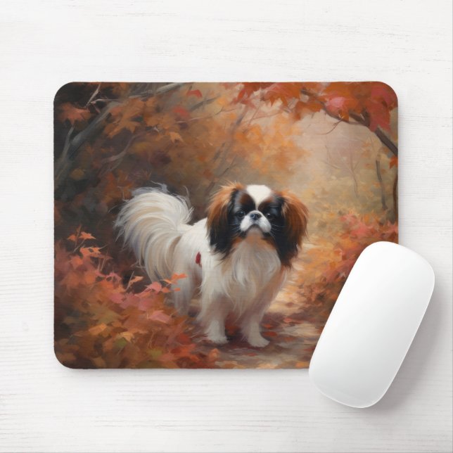 Mousepad Chin Japonês nas Folhas do outono caem inspiração (Com mouse)