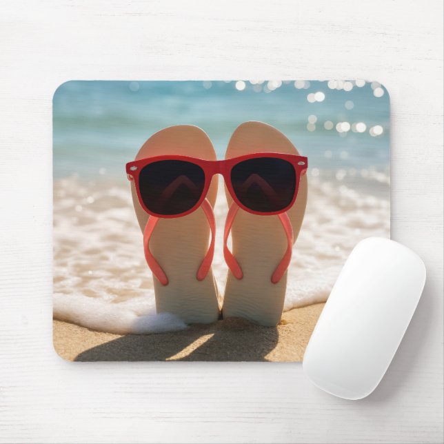 Mousepad Chinelos com Óculos de Sol Vermelhos (Com mouse)