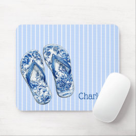 Mousepad Chinelos de Dedos Azul e Branco com Estilo Chinesi