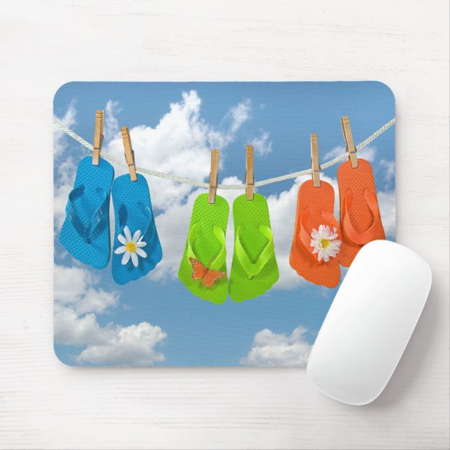 Mousepad Chinelos Divertidos na Corda de Roupas (Com mouse)