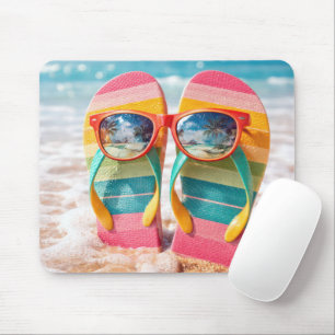 Mousepad Chinelos Presos Na Areia Da Praia Com Óculos De So