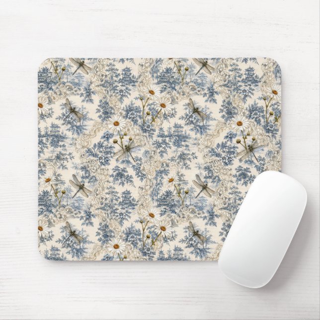 Mousepad Chinoiserie Libélulas e Margaridas (Com mouse)