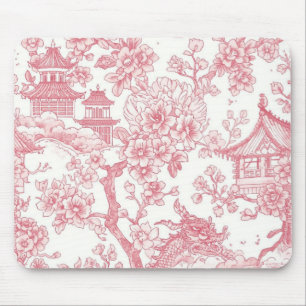 Mousepad Chinoiserie Toile Rosa Dragão Flor de Cerejeira