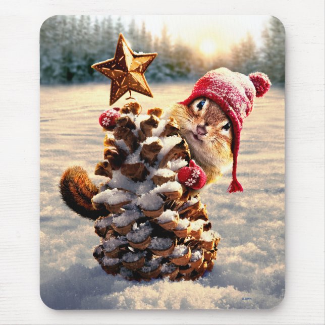 Mousepad Chipmunk Com Pine Cone Tree (Frente)