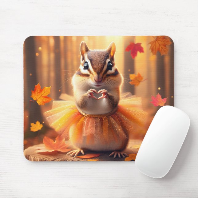 Mousepad Chipmunk de outono com Tutu e Coração (Com mouse)