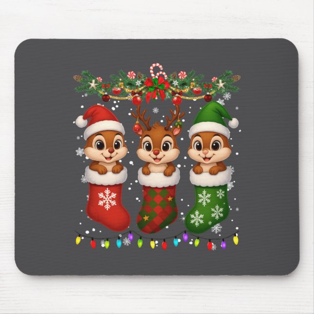 Mousepad Chipmunk In Christmas Socks Lights Chipmunk Xmas L (Frente)