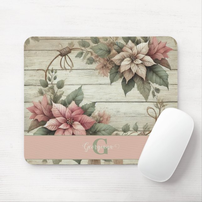 Mousepad Chique de nome personalizado Pastel Poinsettias Ga (Com mouse)