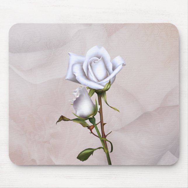 Mousepad Chique elegante de rosas brancas suaves (Frente)