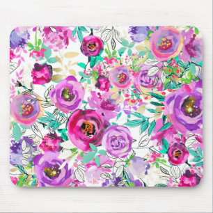 Mousepad Chique Floral Moderno Brilhante Rosa Púrpura