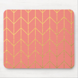 Mousepad Chique moderno do fundo cor-de-rosa coral Dourado