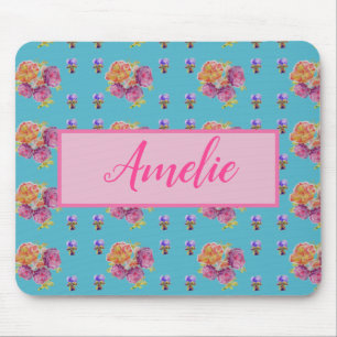 Mousepad Chique Rosa Rosa Rosa Vermelho Azul Azul Azul Flor