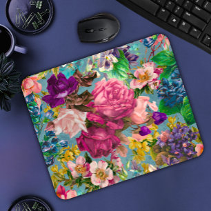 Mousepad Chique Vintage rosa padrão rosa azul