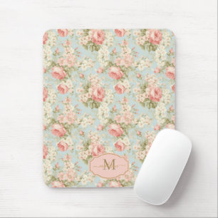 Mousepad Chique Vintage Rosas Rosa Monograma Floral