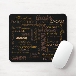Mousepad Chocolate, amêndoas e design de texto escuro do
