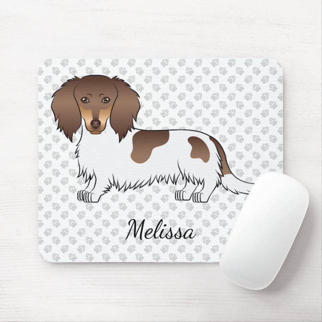 Mousepad Chocolate & Tan Piebald Dachshund de Pelo Longo &  (Com mouse)
