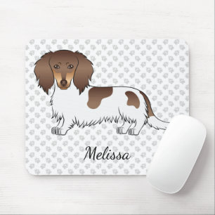 Mousepad Chocolate & Tan Piebald Long Hair Dachshund & Name