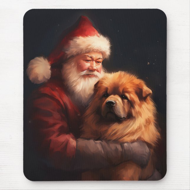 Mousepad Chow Chow com Papai Noel Natal Festivo (Frente)