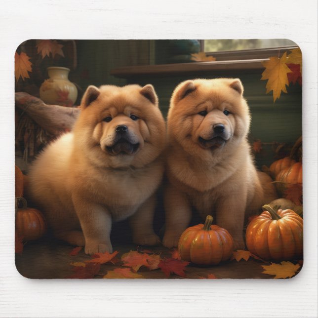 Mousepad Chow Chow Puppy Autumn Delight Pumpkin (Frente)