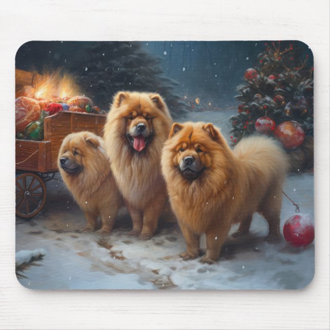 Mousepad Chow Chow Snowy Sleigh Decência de Natal (Frente)