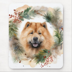 Mousepad Chow Chow Wreath de Natal Festivo
