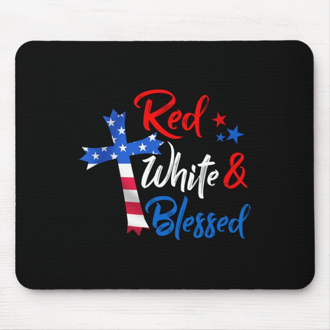 Mousepad Christian Cross Red White E Abençoado 4 De Julho (Frente)
