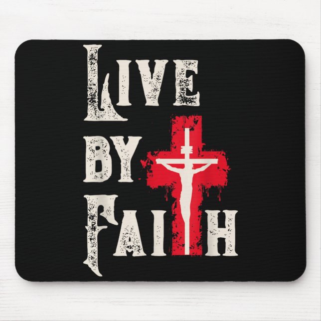 Mousepad Christian Cross Scripture Live By Faith  (Frente)