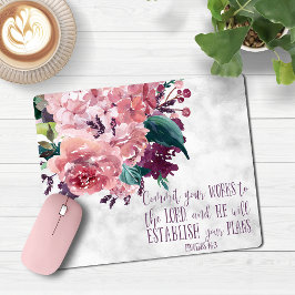 Mousepad Christian Girly Floral Marble Bíblia Verse