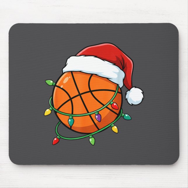 Mousepad Christmas Basketball Santa Hat Wrapped In Lights H (Frente)