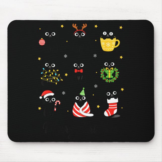 Mousepad Christmas Black Cats Merry Christmas Cute Holiday  (Frente)