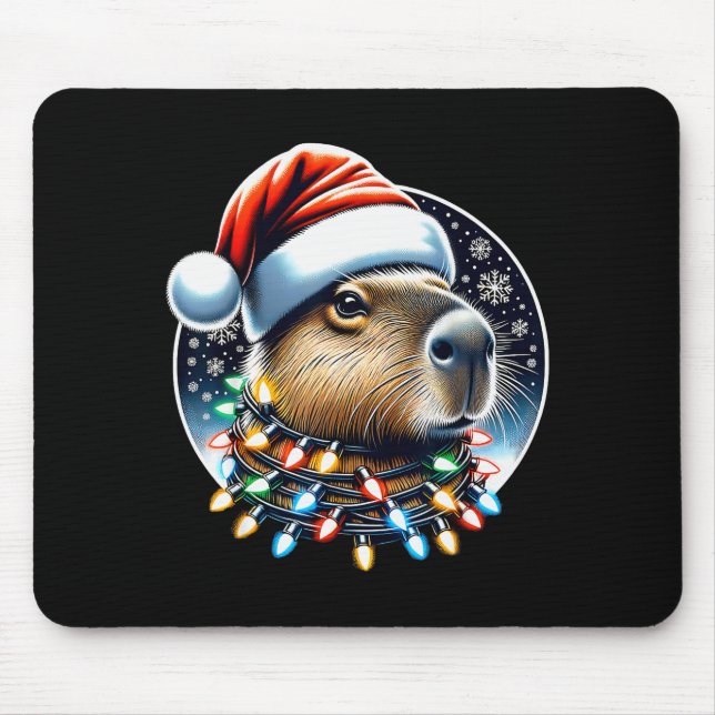 Mousepad Christmas Capybara Santa Hat Xmas Lights Men Women (Frente)