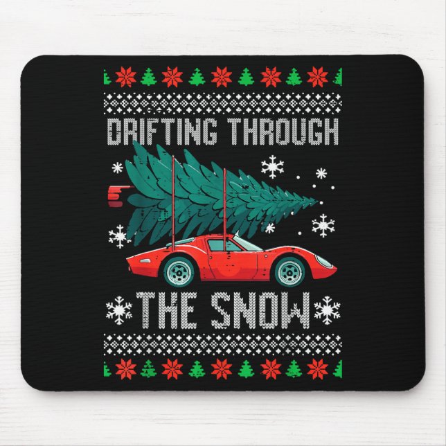 Mousepad Christmas Car Drifting Through Snow Ugly Xmas Men  (Frente)