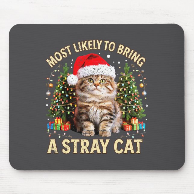 Mousepad Christmas Cat With Santa Hat Holiday Funny Xmas Pa (Frente)