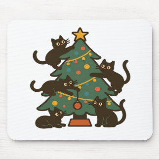Mousepad Christmas Cats Around The Tree Holiday Classic