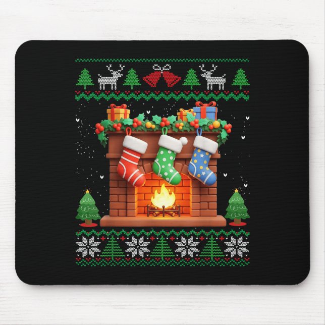 Mousepad Christmas Fireplace Stockings Funny Ugly Christmas (Frente)