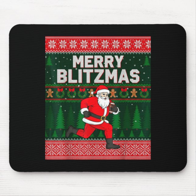 Mousepad Christmas Merry Blitzmas Santa Football Ugly Sweat (Frente)
