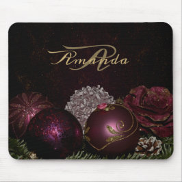 Mousepad Christmas Monogram Pink Ornament Green Black